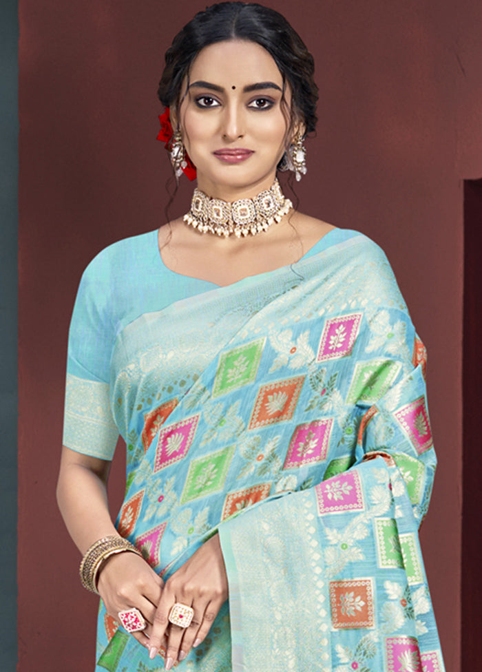 Multicolor Cotton Saree With Blouse Piece