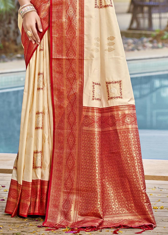 Cream Dupion Silk Saree With Blouse Piece