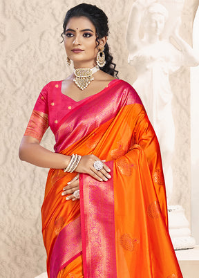 Orange Dupion Silk Saree With Blouse Piece