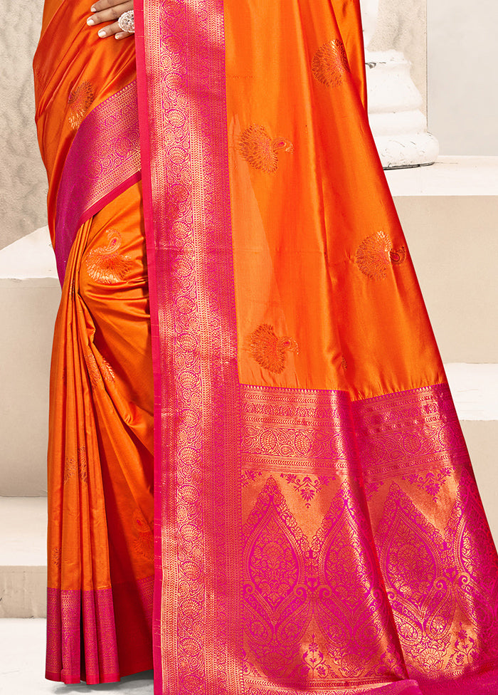 Orange Dupion Silk Saree With Blouse Piece