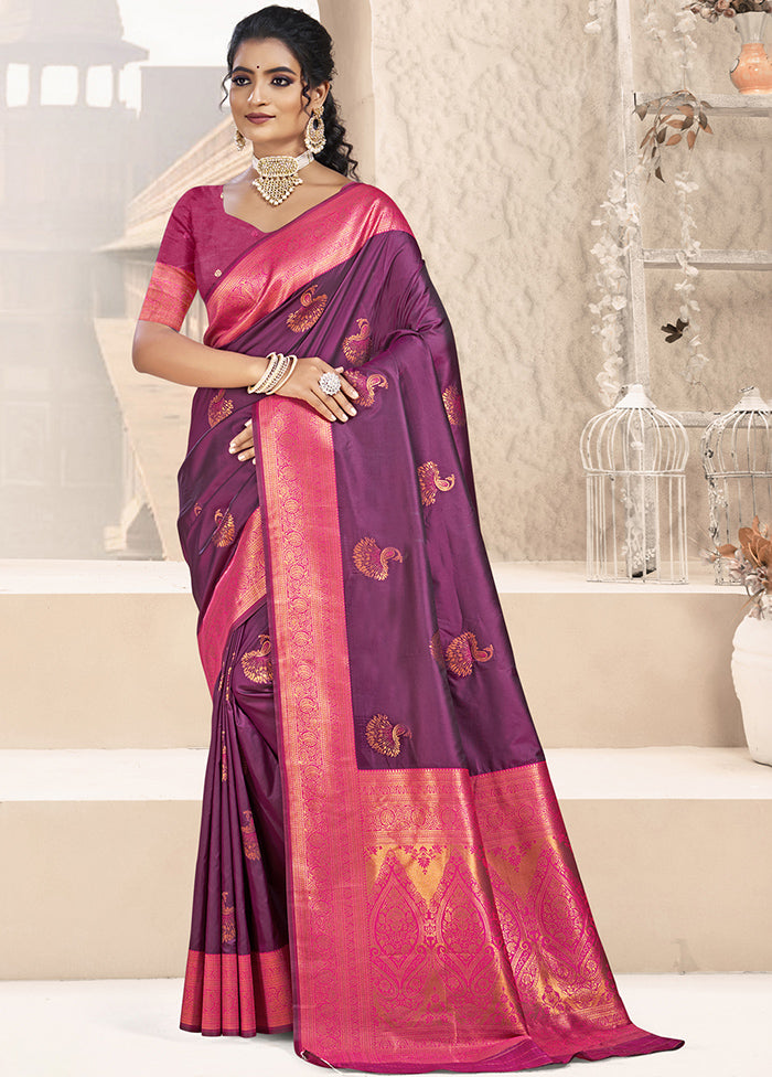 Wine Dupion Silk Saree With Blouse Piece