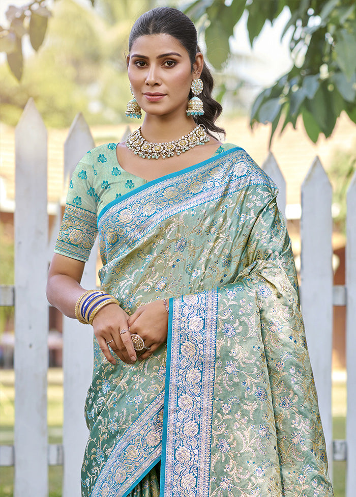 Green Spun Silk Saree With Blouse Piece