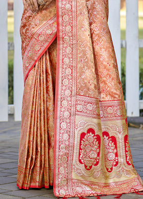 Peach Spun Silk Saree With Blouse Piece