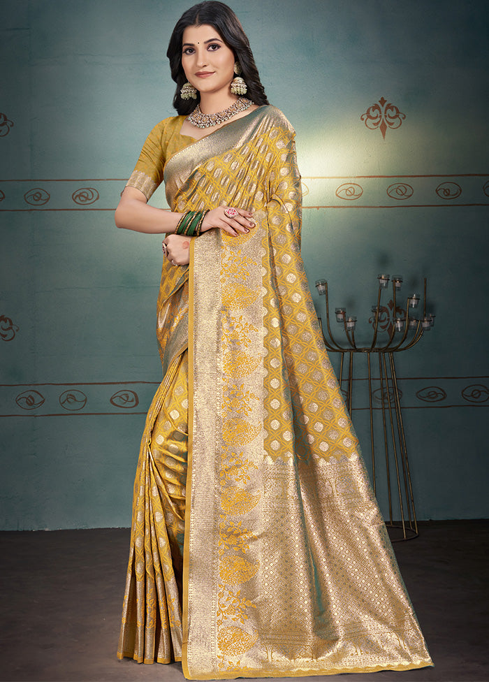 Mustard Spun Silk Saree With Blouse Piece