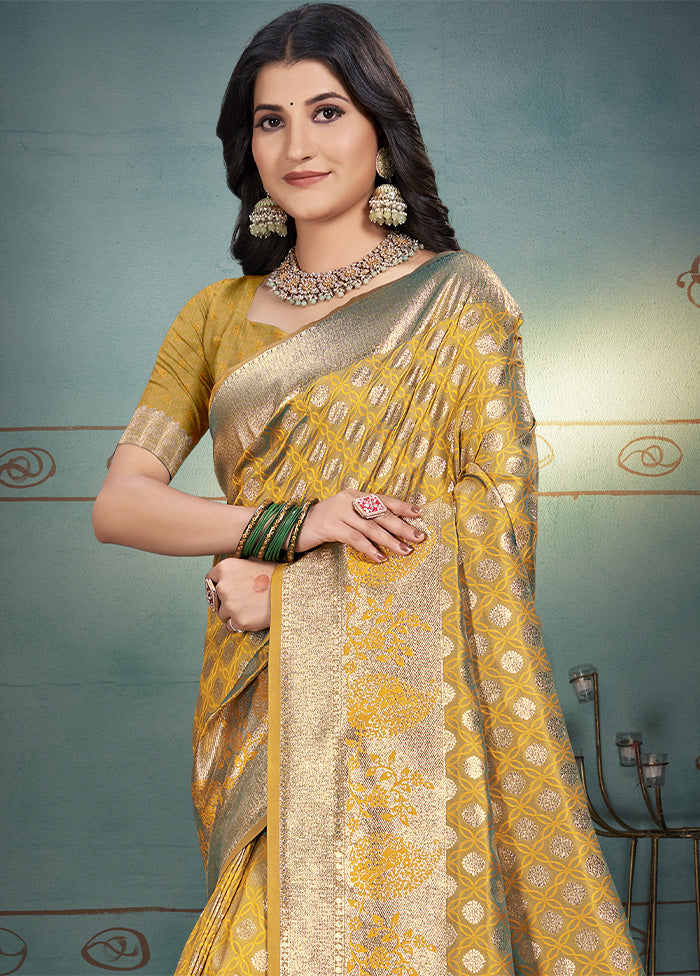 Mustard Spun Silk Saree With Blouse Piece