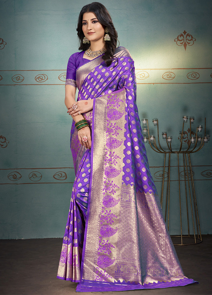 Violet Spun Silk Saree With Blouse Piece