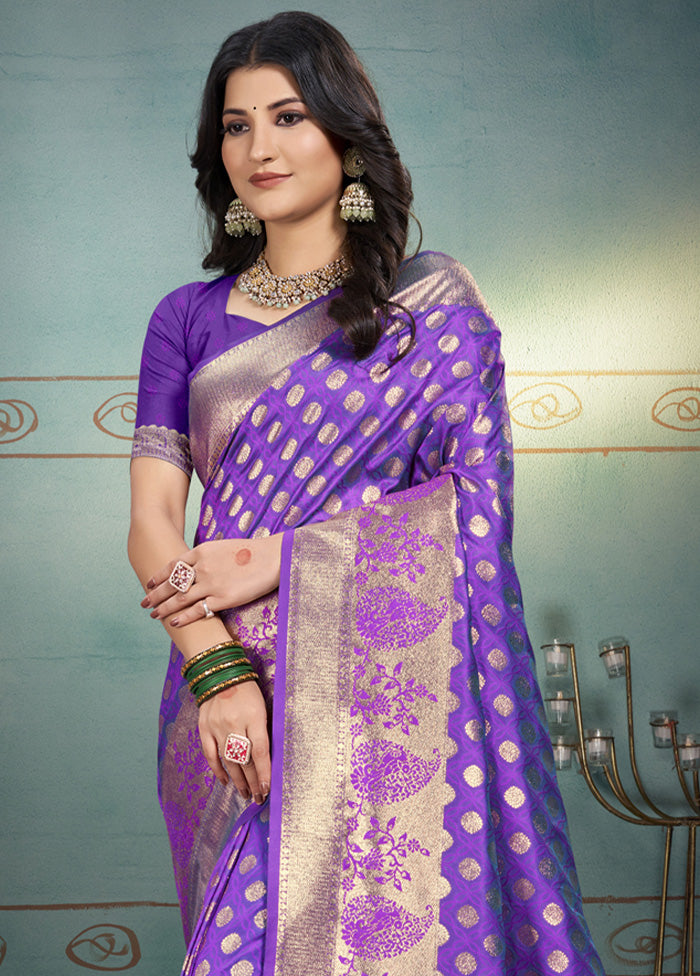 Violet Spun Silk Saree With Blouse Piece