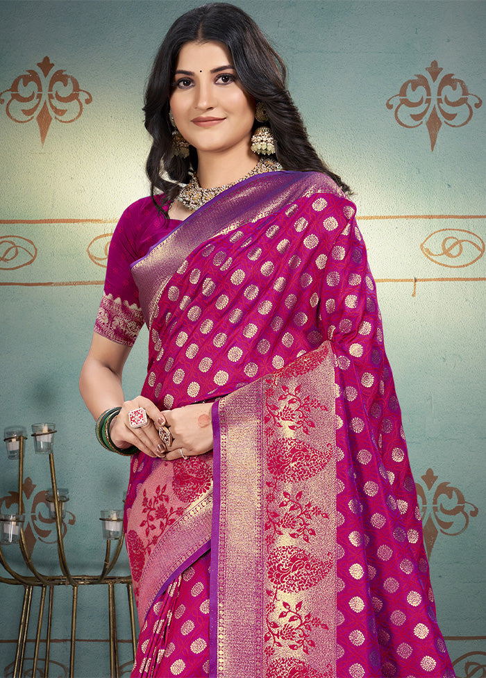 Magenta Spun Silk Saree With Blouse Piece