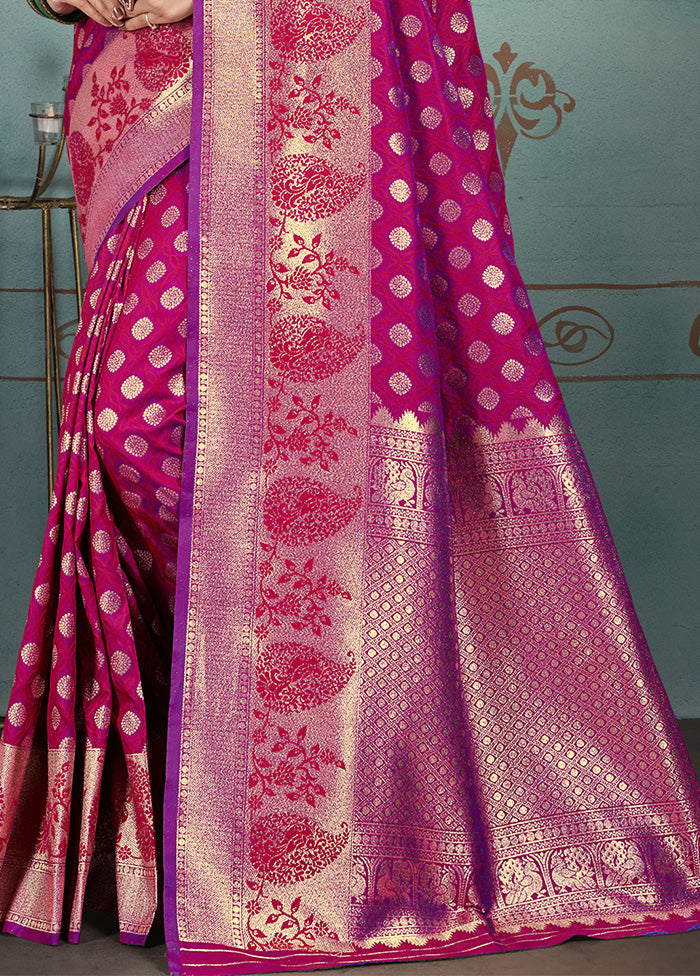 Magenta Spun Silk Saree With Blouse Piece