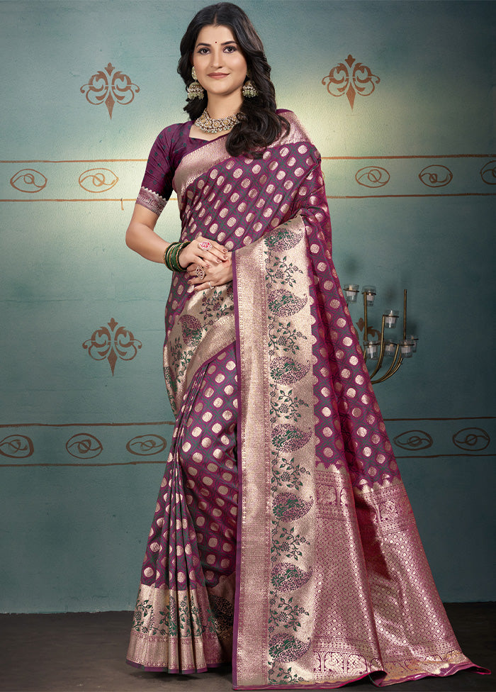 Purple Spun Silk Saree With Blouse Piece