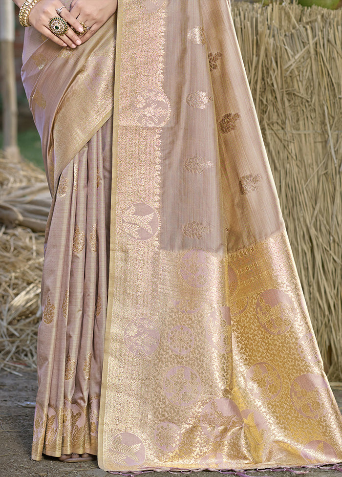 Beige Spun Silk Saree With Blouse Piece