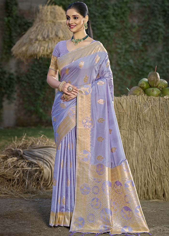 Purple Spun Silk Saree With Blouse Piece