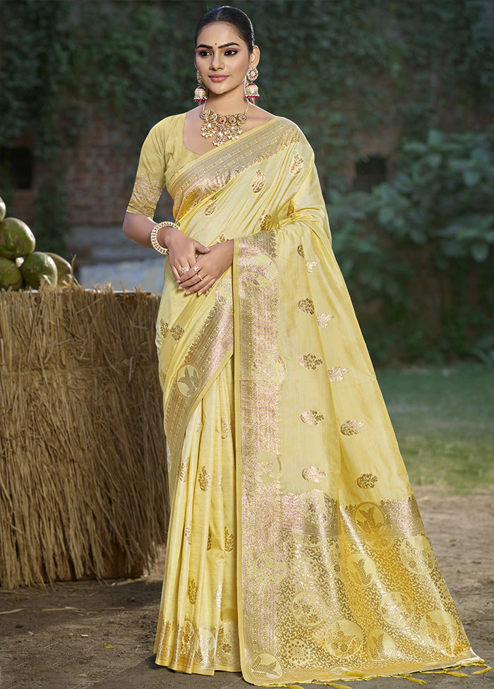 Yellow Spun Silk Saree With Blouse Piece