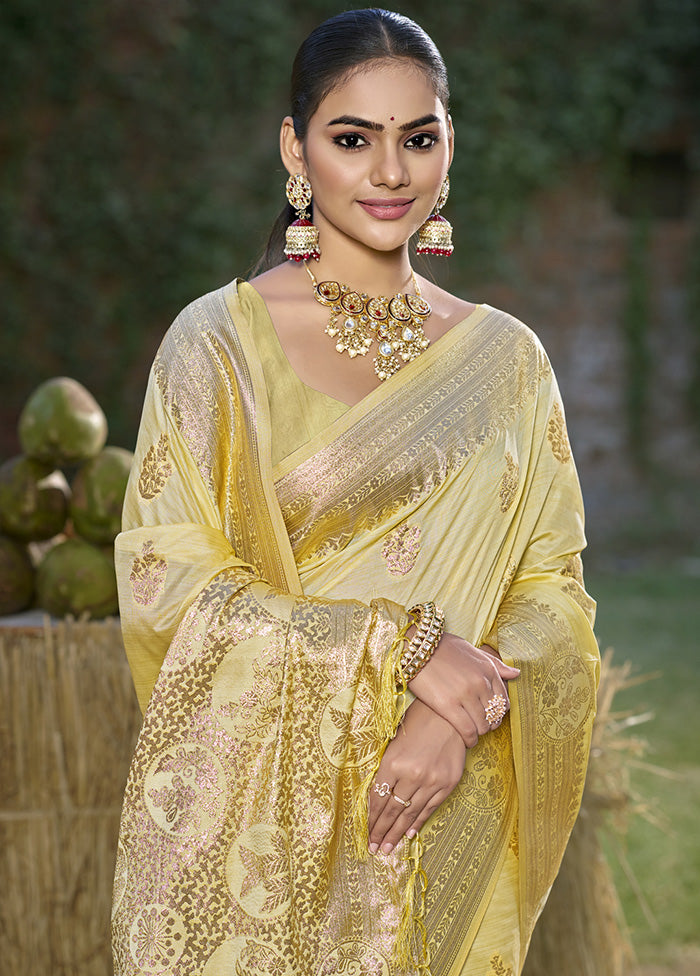 Yellow Spun Silk Saree With Blouse Piece