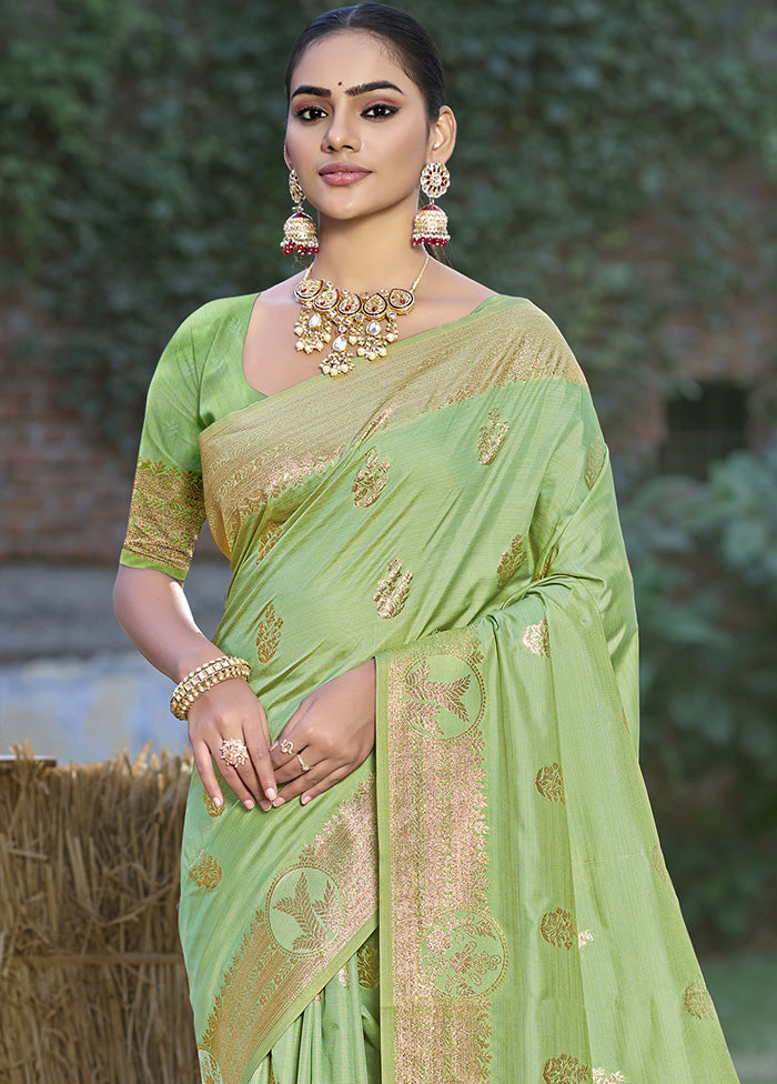 Light Green Spun Silk Saree With Blouse Piece