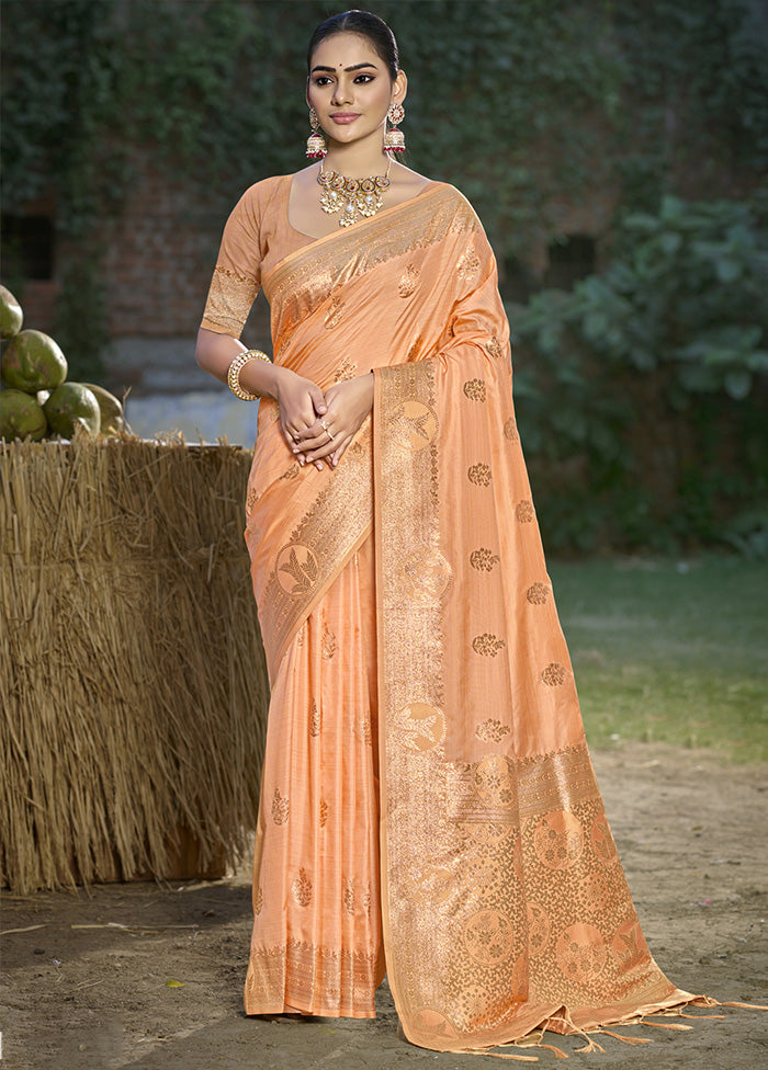 Orange Spun Silk Saree With Blouse Piece