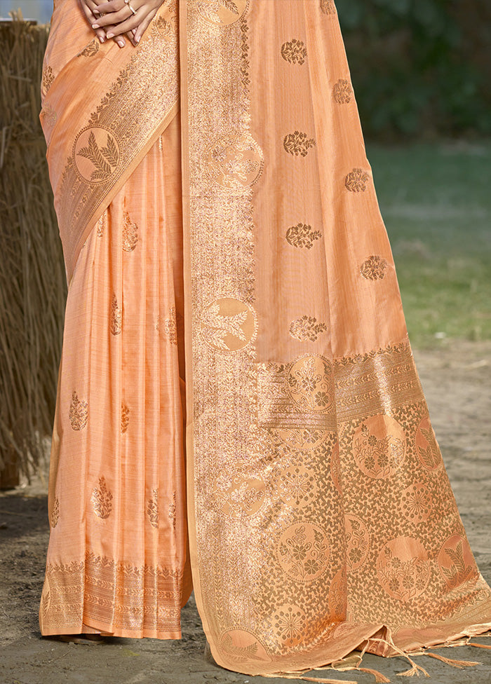 Orange Spun Silk Saree With Blouse Piece