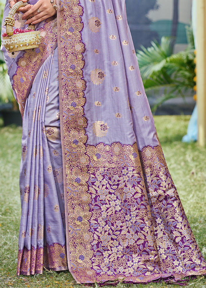 Purple Spun Silk Saree With Blouse Piece