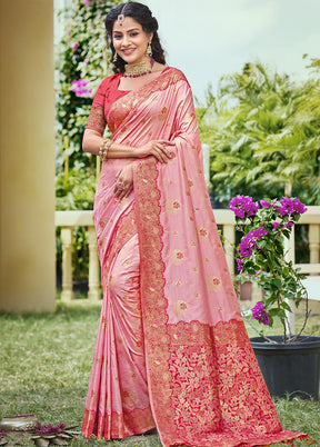 Light Pink Spun Silk Saree With Blouse Piece