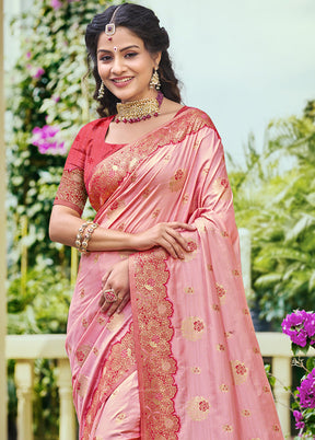 Light Pink Spun Silk Saree With Blouse Piece