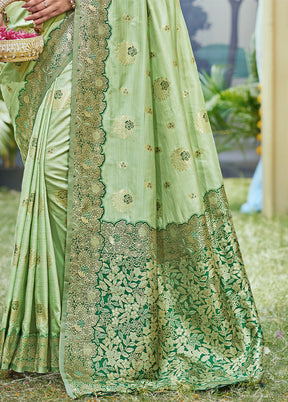 Light Green Spun Silk Saree With Blouse Piece