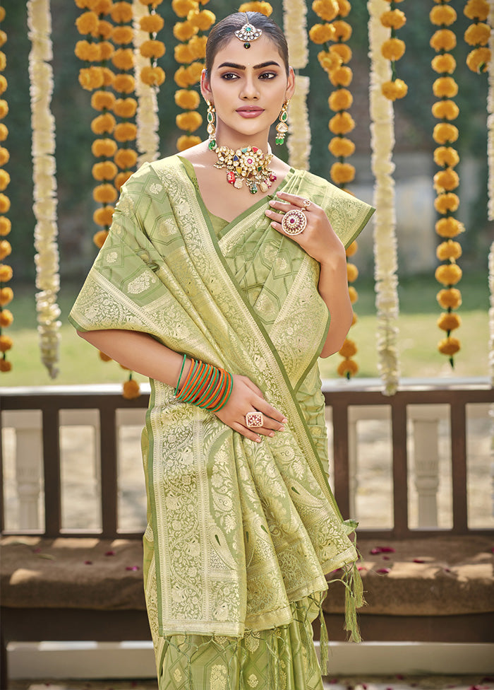 Light Green Satin Silk Saree With Blouse Piece