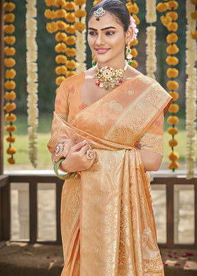 Orange Satin Silk Saree With Blouse Piece