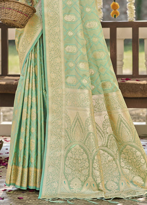 Light Green Satin Silk Saree With Blouse Piece