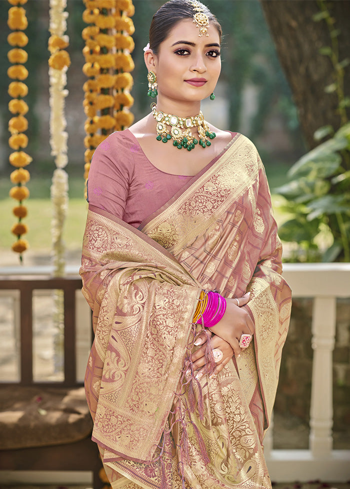 Pink Satin Silk Saree With Blouse Piece