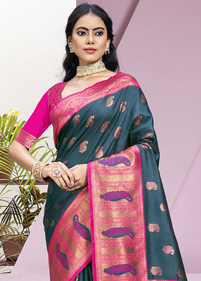 Rama Dupion Silk Saree With Blouse Piece