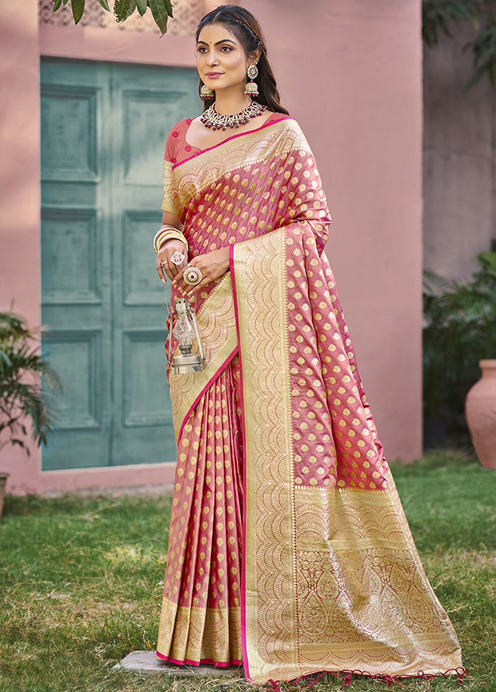 Pink Spun Silk Saree With Blouse Piece