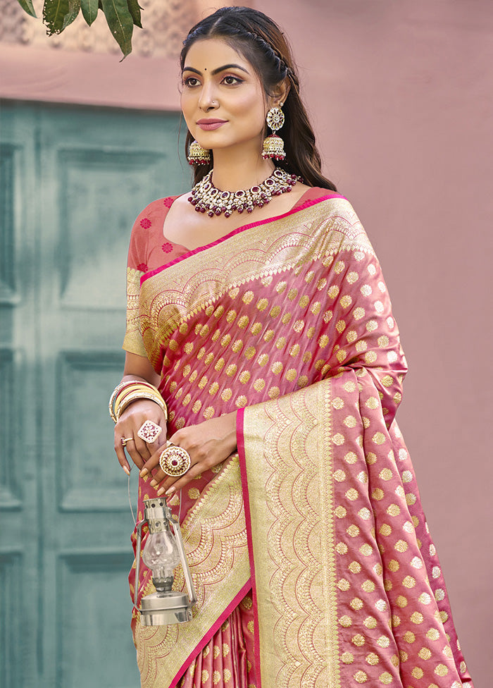 Pink Spun Silk Saree With Blouse Piece