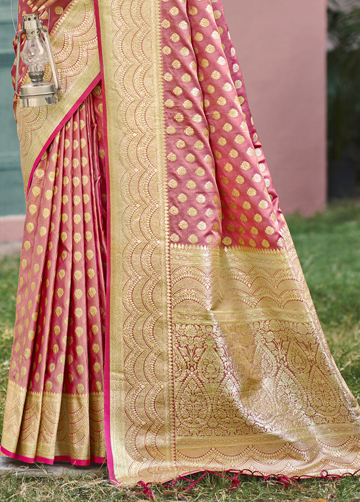 Pink Spun Silk Saree With Blouse Piece