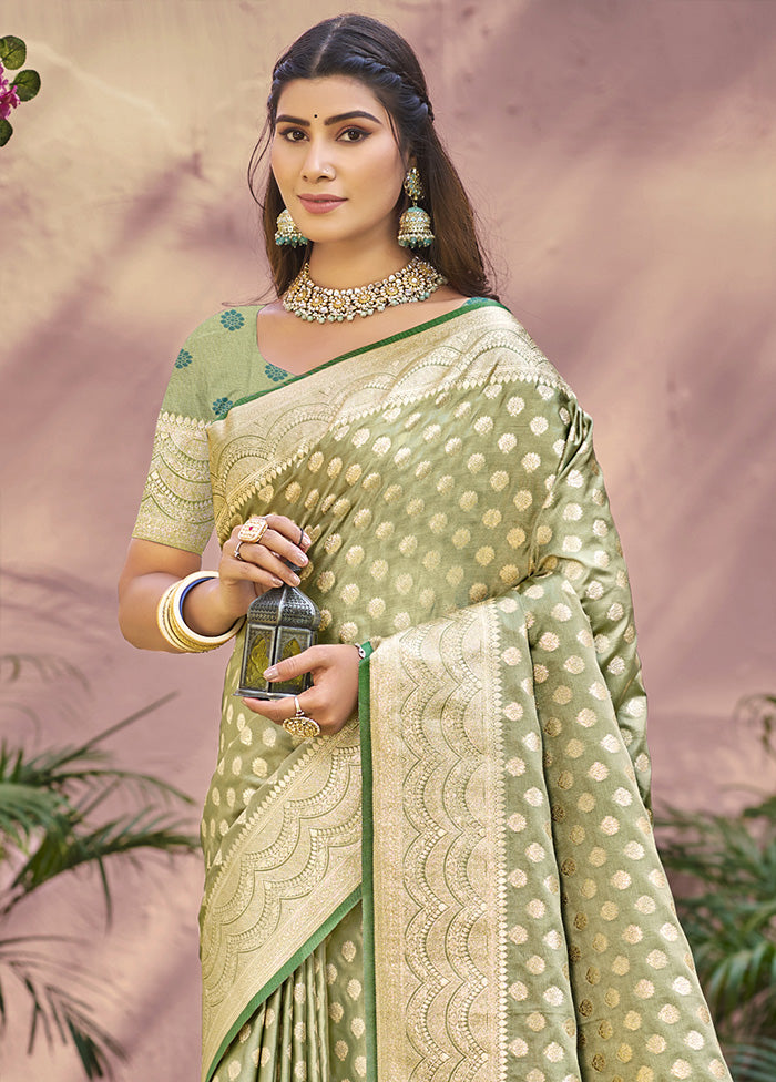 Green Spun Silk Saree With Blouse Piece