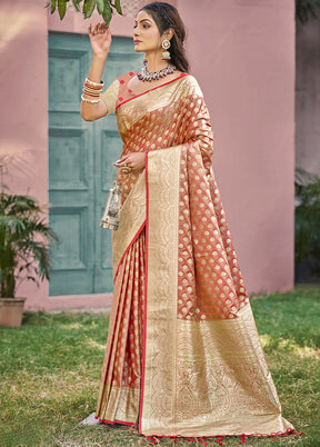 Peach Spun Silk Saree With Blouse Piece