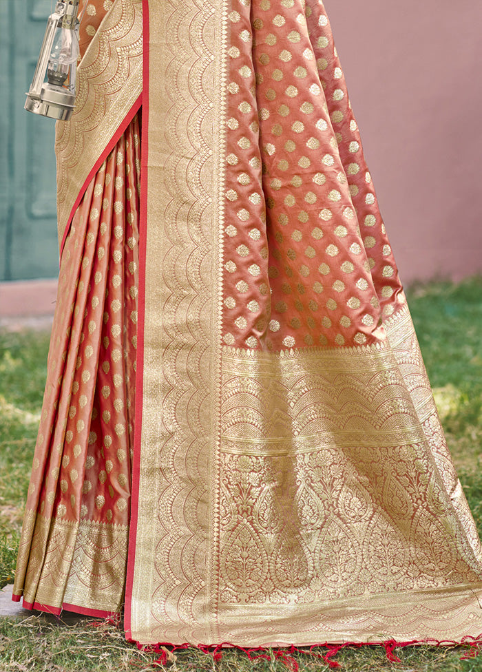 Peach Spun Silk Saree With Blouse Piece