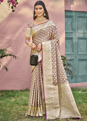 Grey Spun Silk Saree With Blouse Piece