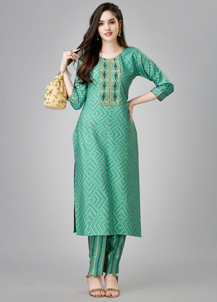 2 Pc Rama Green Readymade Rayon Kurti Set