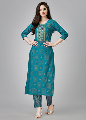 2 Pc Teal Readymade Rayon Kurti Set