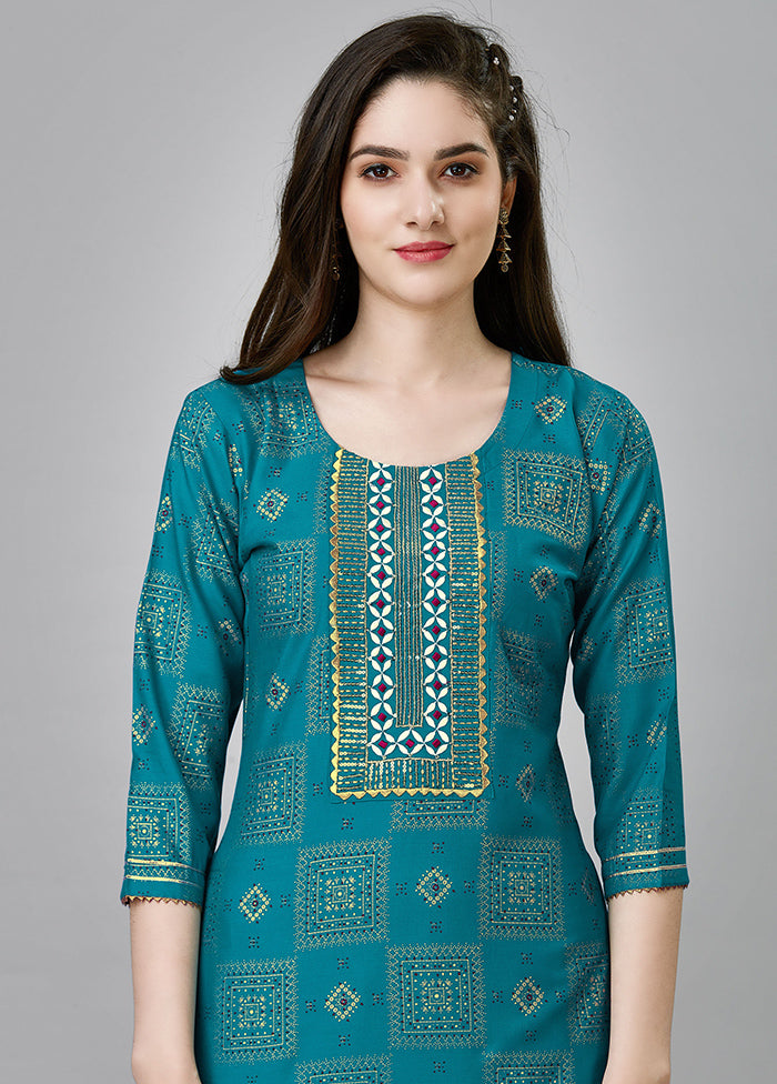 2 Pc Teal Readymade Rayon Kurti Set