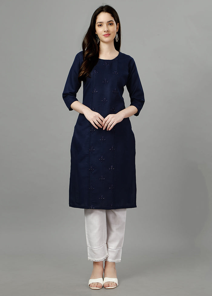 Navy Blue Readymade Cotton Kurti