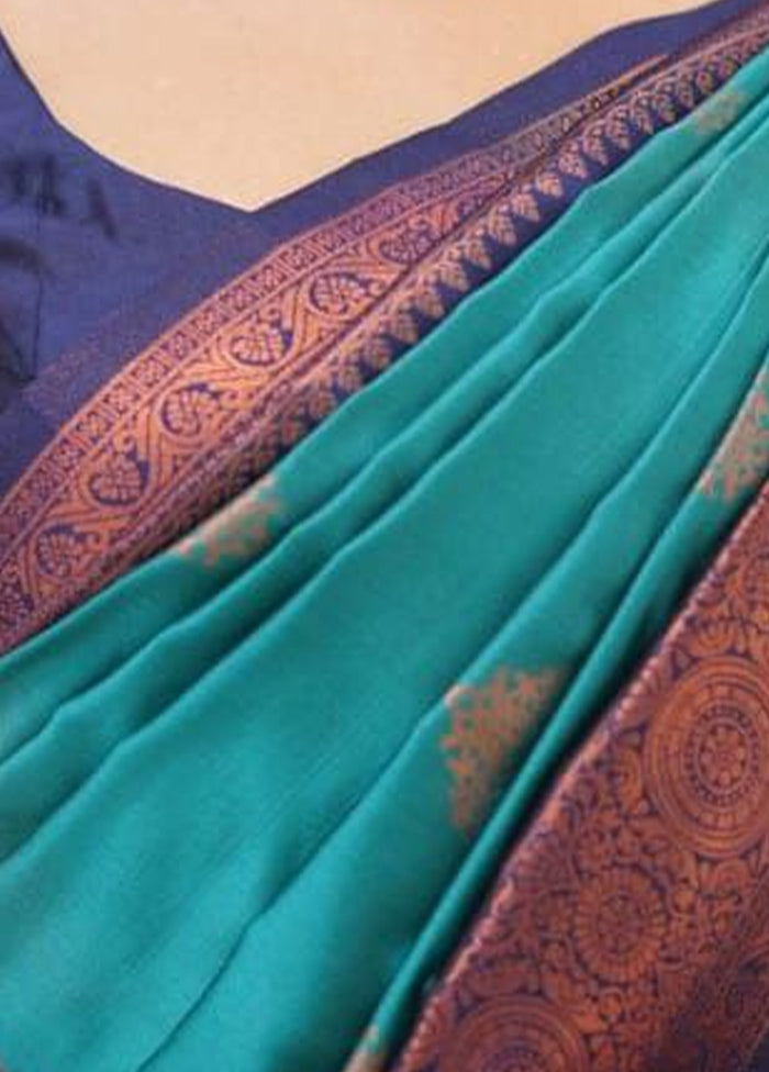 Rama Spun Silk Saree With Blouse Piece