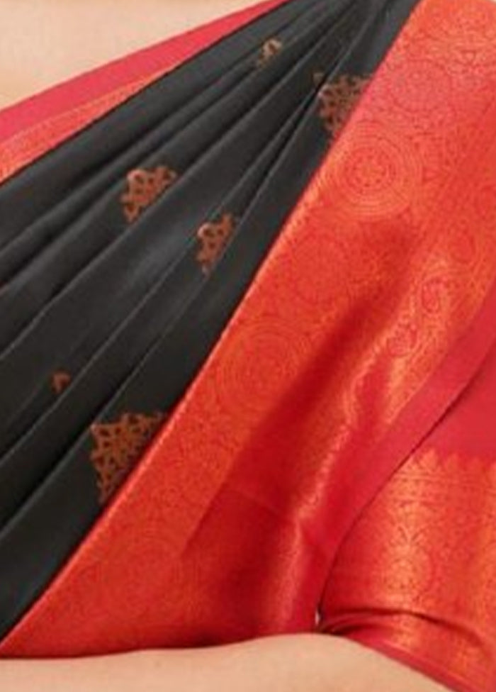 Black Spun Silk Saree With Blouse Piece