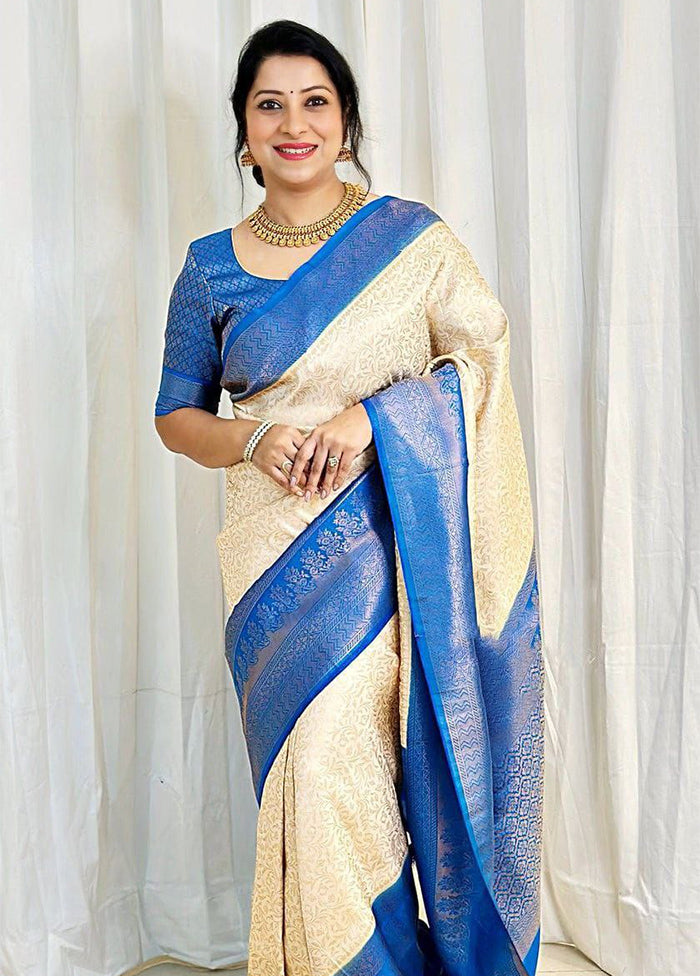 Cream Spun Silk Saree With Blouse Piece