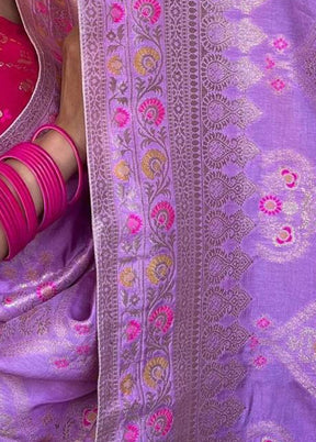 Lavender Banarasi Silk Saree With Blouse Piece