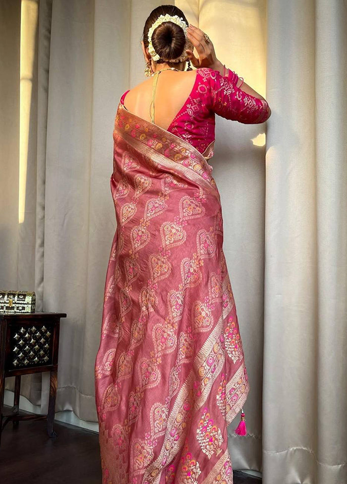 Pink Banarasi Silk Saree With Blouse Piece