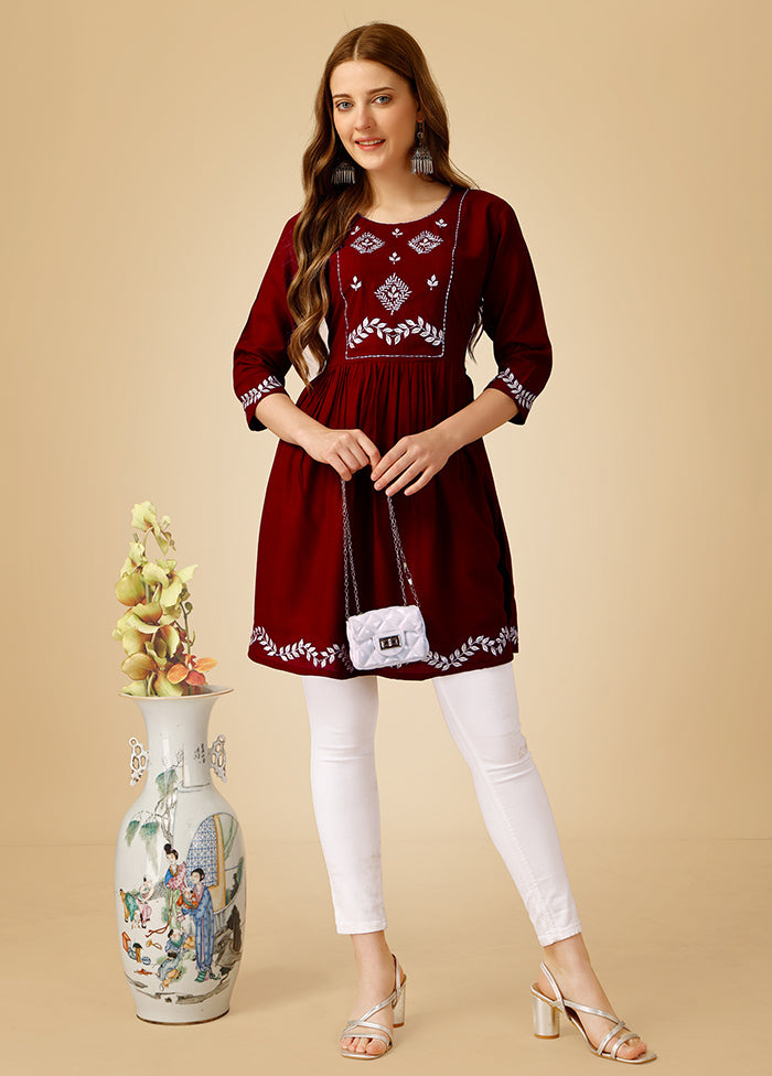 Maroon Readymade Rayon Kurti