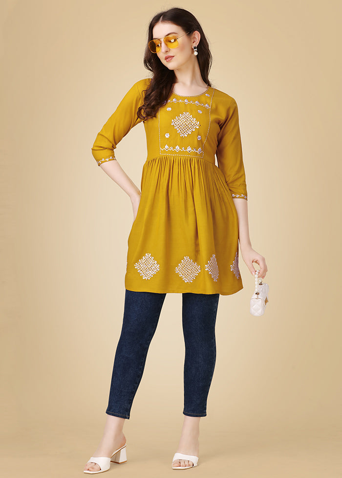 Mustard Readymade Rayon Kurti