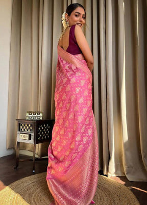 Baby Pink Banarasi Silk Saree With Blouse Piece