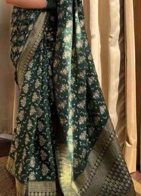 Dark Green Banarasi Silk Saree With Blouse Piece